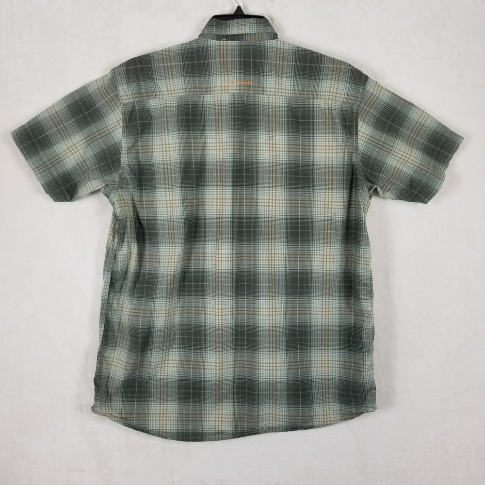 Ariat Rebar Mens Large Green Plaid Short Sleeve Button Down Work Shirt Stretch - Picture 2 of 7